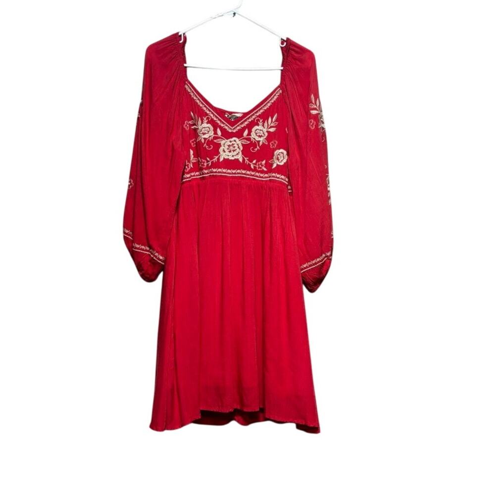 Savanna Jane Embroidered Boho Dress Women's Large NWT Coral Floral Long Sleeve - Picture 1 of 10